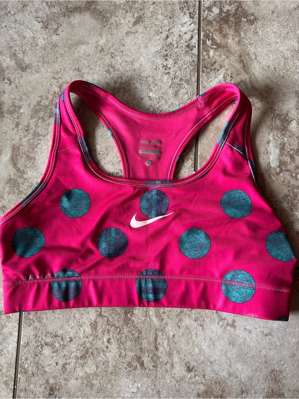 Nike Pro Women’s Hot Pink Sports Bra with Teal Polka Dots